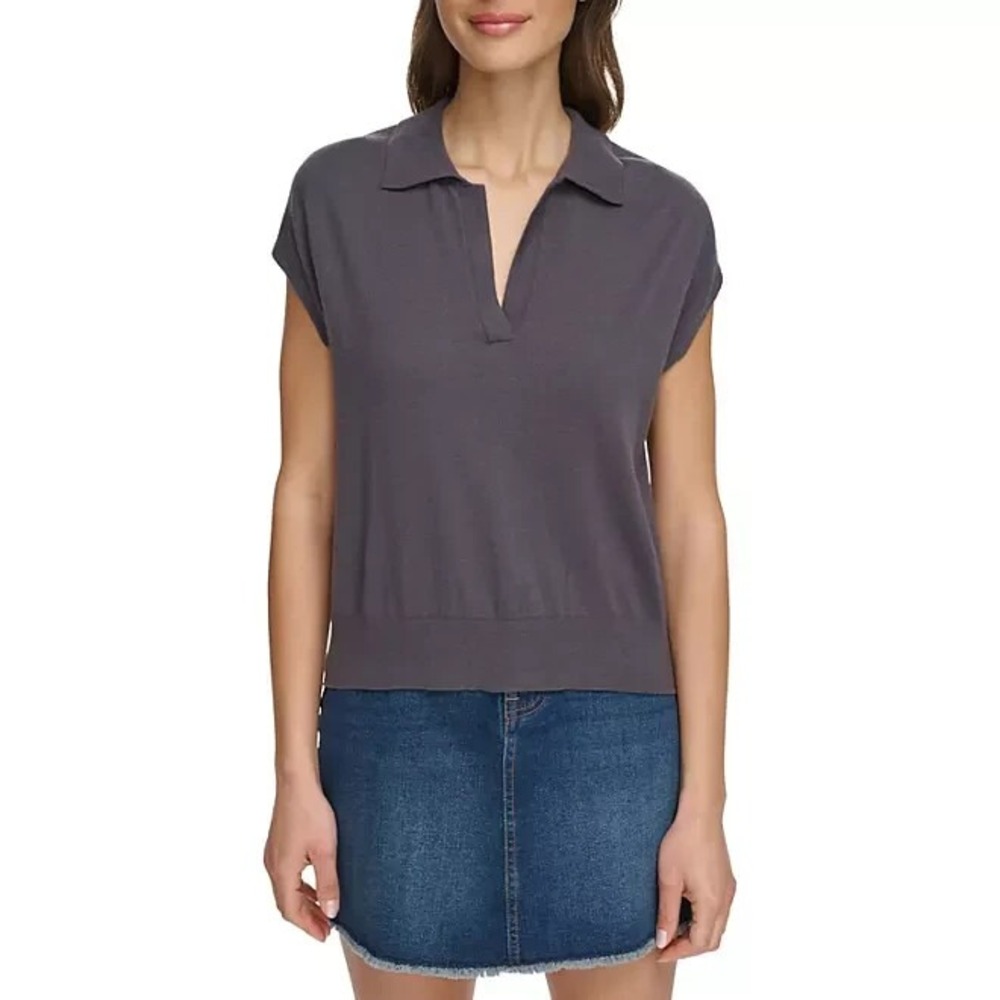 DKNY Womens Sleeveless Collared Sweater XXL Dark Grey Polo Neck Pullover